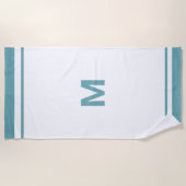 Elegante Blauwe Rand Script Monogram Letter Strandlaken (Voorkant)