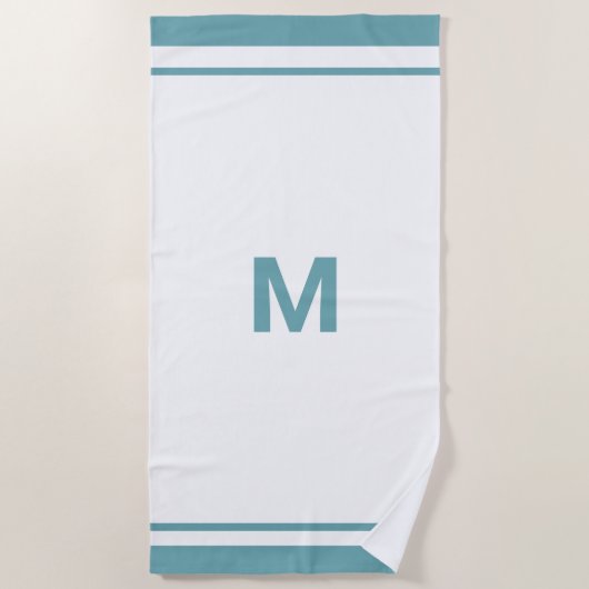 Elegante Blauwe Rand Script Monogram Letter Strandlaken (Voorkant)