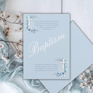 Elegante blauwe religieuze doop voor babyjongen kaart