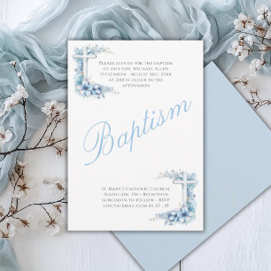 Elegante blauwe religieuze doopfeest voor babyjong kaart