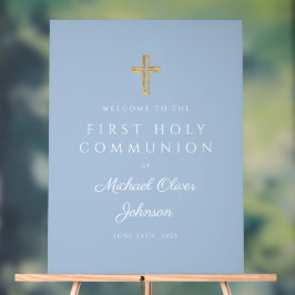 Elegante Blauwe Religieuze Jongen Eerste Communie Acryl Bord