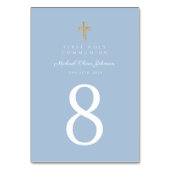Elegante Blauwe Religieuze Kruis Jongen Eerste Com Kaart (Voorkant)