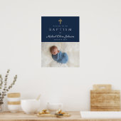 Elegante Blauwe Religieuze Kruis Jongens Doop Welk Poster (Keuken)
