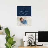 Elegante Blauwe Religieuze Kruis Jongens Doop Welk Poster (Thuiskantoor)