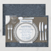 Elegante blauwe repetitie dineruitnodigingen kaart (Voorkant / Achterkant)