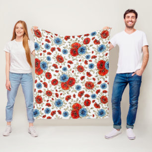 Elegante blauwe, rode en gouden herdenkingspoppy's fleece deken