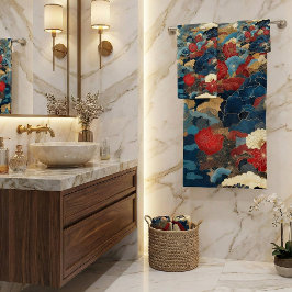 Elegante Blauwe Rode Japanse Bloem Kraan Pioen  Bad Handdoek