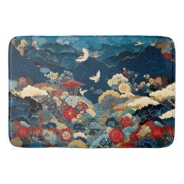 Elegante Blauwe Rode Japanse Bloem Kraan Pioen Badmat