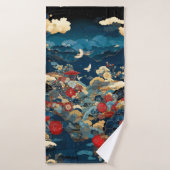 Elegante Blauwe Rode Japanse Bloem Kraanvogel Pioe Badhanddoek (Badhanddoek)