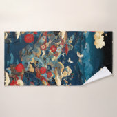 Elegante Blauwe Rode Japanse Bloem Kraanvogel Pioe Badhanddoek (Badhanddoek)