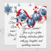 Elegante Blauwe & Rode Kerst Uitnodiging Uitnodigi (Voorkant / Achterkant)