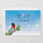 Elegante Blauwe & Rode Vogel Sneeuw Save The Date  (Achterkant)