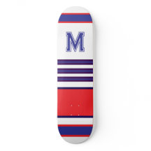 Elegante blauwe rode witte strepen monogram skateb