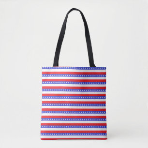 Elegante blauwe rode witte strepen tote bag