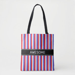 Elegante blauwe rode witte verticale strepen tote bag