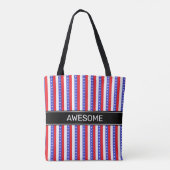 Elegante blauwe rode witte verticale strepen tote bag (Achterkant)