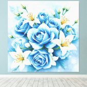 Elegante Blauwe Roos Bloemen Art Print (Insitu (Houten vloer))