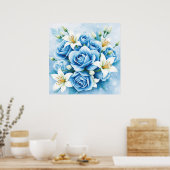 Elegante Blauwe Roos Bloemen Art Print (Keuken)