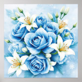 Elegante Blauwe Roos Bloemen Art Print (Voorkant)