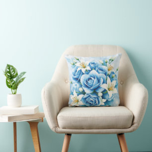 Elegante Blauwe Roos Bloemen Art Print Kussen