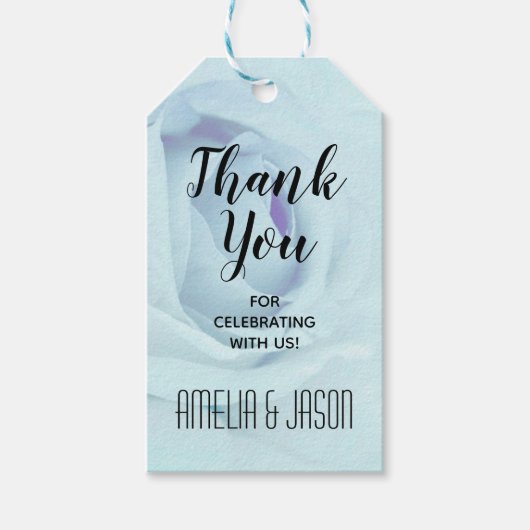 Elegante Blauwe Roos Bloemige Dank Je Favors Cadeaulabel (Voorkant)