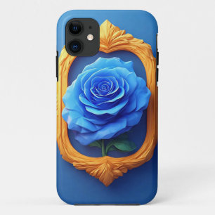 Elegante Blauwe Roos Getoond in Sierlijk Gouden Li Case-Mate iPhone Case