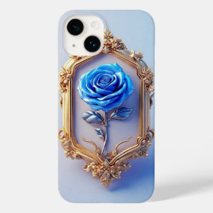 Elegante Blauwe Roos Getoond in Sierlijk Gouden Li Case-Mate iPhone 14 Hoesje