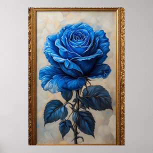 Elegante Blauwe Roos Getoond in Sierlijke Gouden L Poster