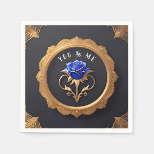 Elegante Blauwe Roos in Gouden Lijst met Sierlijke Servet
