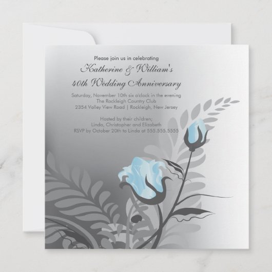 Elegante Blauwe Roos Jubileum Uitnodiging (Voorkant)