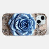 Elegante Blauwe Roos met Glitterende Diamanten Case-Mate iPhone Case (Achterkant (horizontaal))
