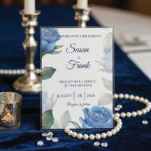 Elegante Blauwe Roos Waterverf Bloemige Trouwdag