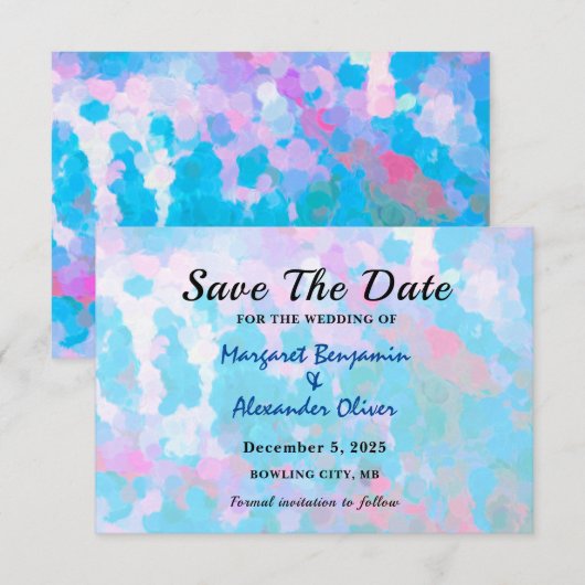 Elegante Blauwe Roze Cirkels Waterverf Bruiloft Save The Date (Voorkant / Achterkant)