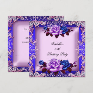 Elegante Blauwe Roze Paarse Sering Roos Verjaardag Kaart