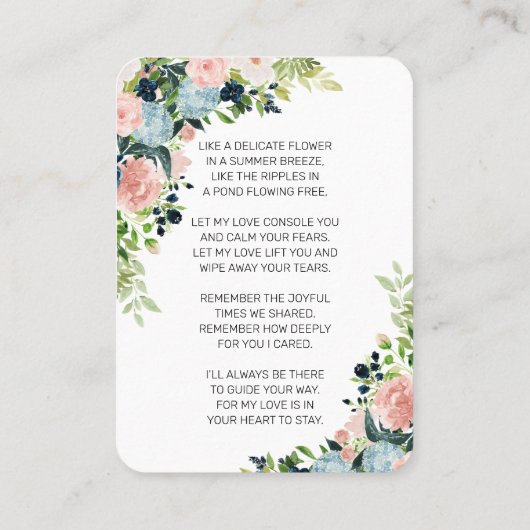 Elegante Blauwe Roze Roze Bloemen Foto Memorial Ka Visitekaartje (Achterkant)