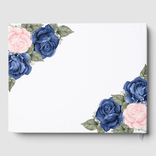 Elegante Blauwe Roze Rozen Bloemrijke Uitvaart Gastenboek (Achterkant)