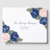Elegante Blauwe Roze Rozen Bloemrijke Uitvaart Gastenboek (Voorkant)