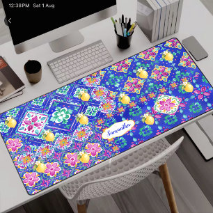 Elegante blauwe roze Siciliaanse citruscollage Bureaumat