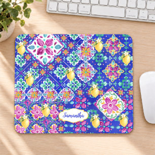Elegante Blauwe Roze Siciliaanse Citruscollage Muismat