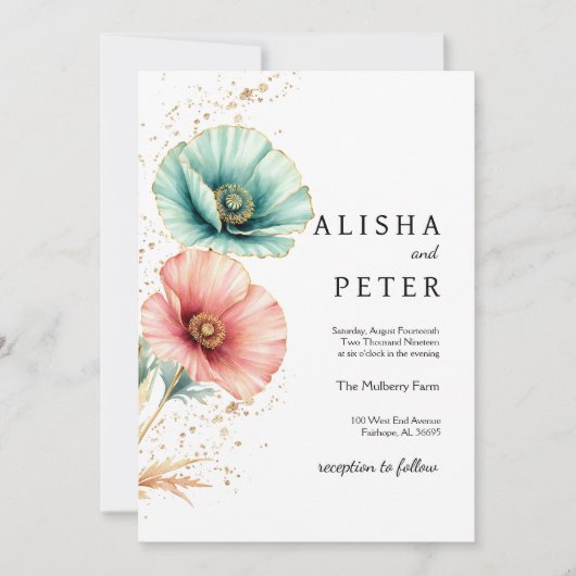 Elegante Blauwe & Roze Waterverf Huwelijksuitnodig Save The Date (Voorkant)