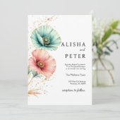 Elegante Blauwe & Roze Waterverf Huwelijksuitnodig Save The Date (Staand voorkant)