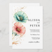 Elegante Blauwe & Roze Waterverf Huwelijksuitnodig Save The Date (Voorkant / Achterkant)