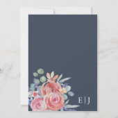 Elegante Blauwe & Roze Waterverf Roos bruiloft Kaart (Achterkant)