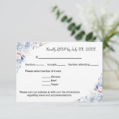Elegante blauwe Rozen_2 RSVP Kaartje (Staand voorkant)