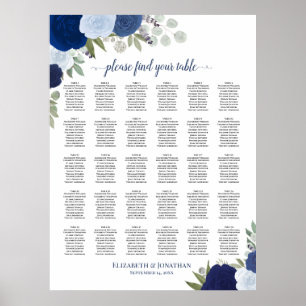 Elegante Blauwe Rozen 30 Tafel Trouwzaal Stoelenpl Poster