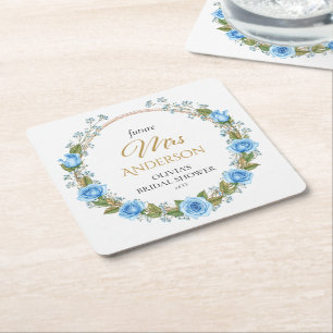 Elegante Blauwe Rozen & Baby’s Breath Kartonnen Onderzetters