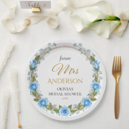 Elegante Blauwe Rozen & Baby's Adem  Papieren Bordje