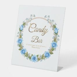 Elegante Blauwe Rozen & Baby's Breath Candy Bar Reclamebord Met Voetstuk