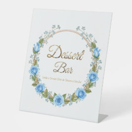 Elegante Blauwe Rozen & Baby's Breath Dessertbar Reclamebord Met Voetstuk