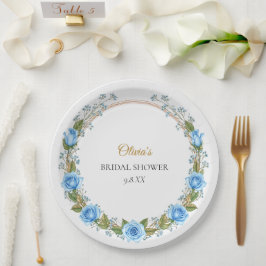 Elegante Blauwe Rozen & Baby's Breath  Papieren Bordje